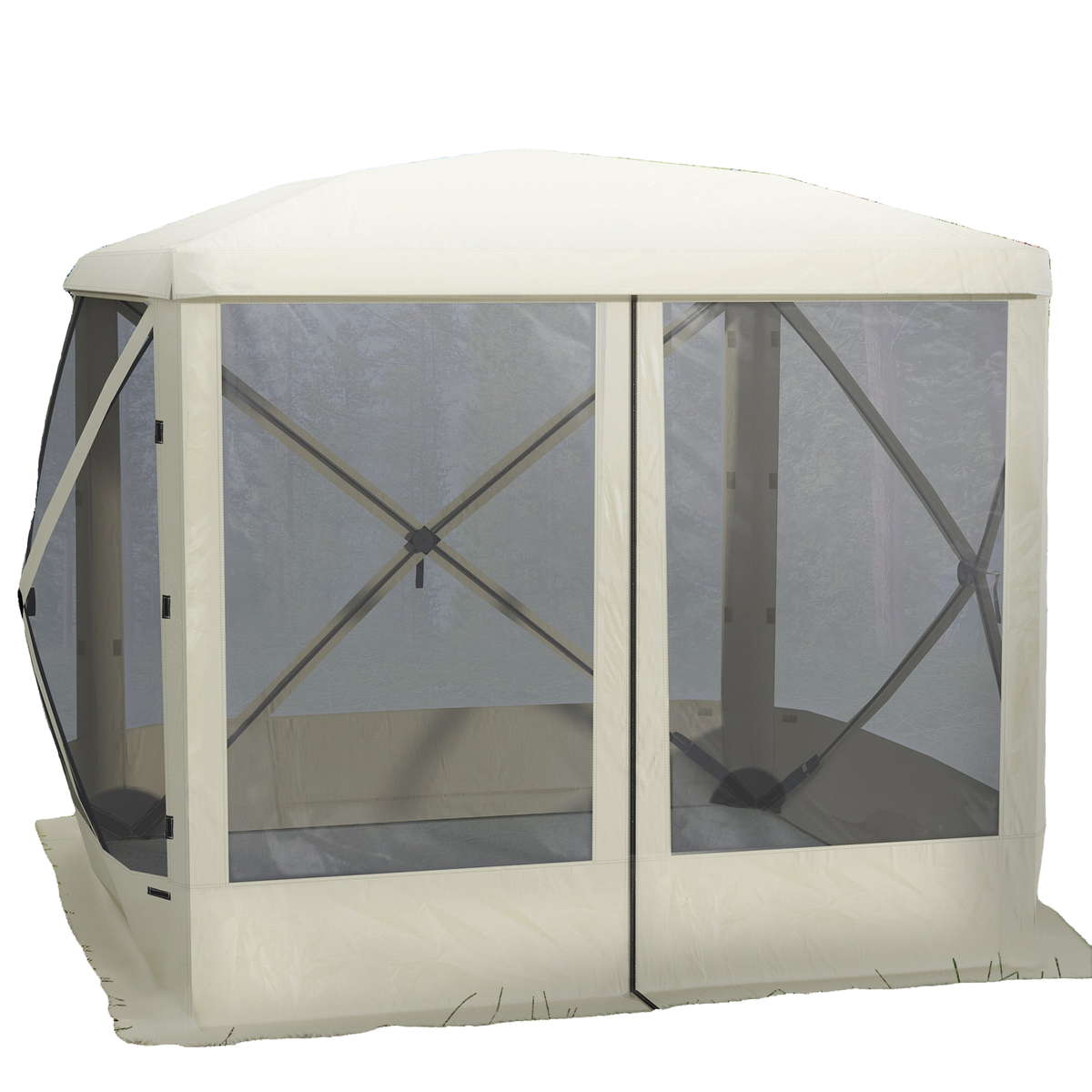 Pop-Up Tent, Foldable Screen Tent with Carry Bag, Zippered Door and Ground Stakes, Fits 3-4 People, Beige
