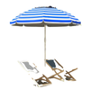 5.7' Beach Umbrella for Travel with Tilt, Adjustable Height, 2 Cup Holders, Hook, Vent, Ruffles, Blue and White