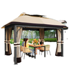 11' x 13' Patio Gazebo, Double Roof Outdoor Gazebo Canopy with Netting & Curtains, Galvanized Metal Frame, Khaki