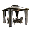 10' x 10' Hardtop Gazebo with 7mm Polycarbonate Double-Tier Roof, Outdoor Gazebo with Netting and Curtains, Dark Grey