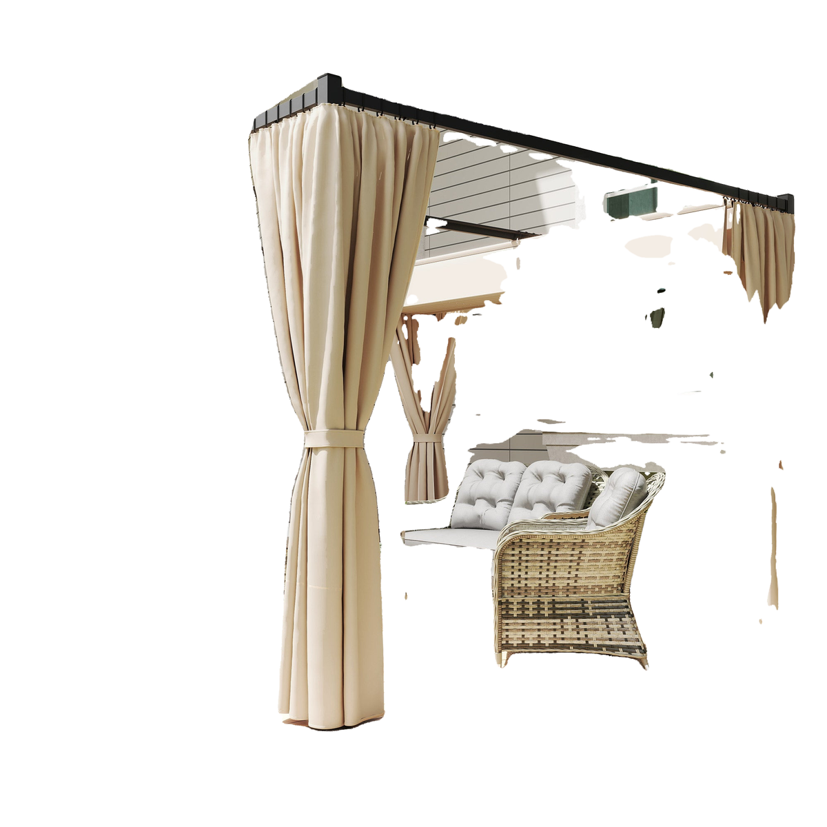 10' x 10' Retractable Pergola Canopy with Sidewalls, Metal Outdoor Gazebo Sun Shade Shelter, Beige