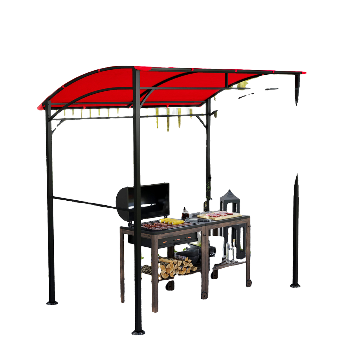 7' x 5' Garden Grill Canopy, BBQ Grill Gazebo Tent with Steel Frame and Hooks, Outdoor Sun Shade, Wine Red