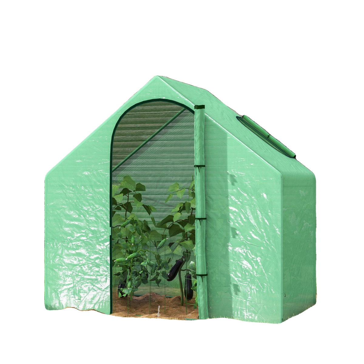 6 x 3.3 x 5.5ft Walk-in Garden Greenhouse with Door & Top Window, Portable Mini Greenhouse for Plants Flowers Herbs Tomatoes, Outdoor Hot House Growing Tent with Steel Frame & PE Cover