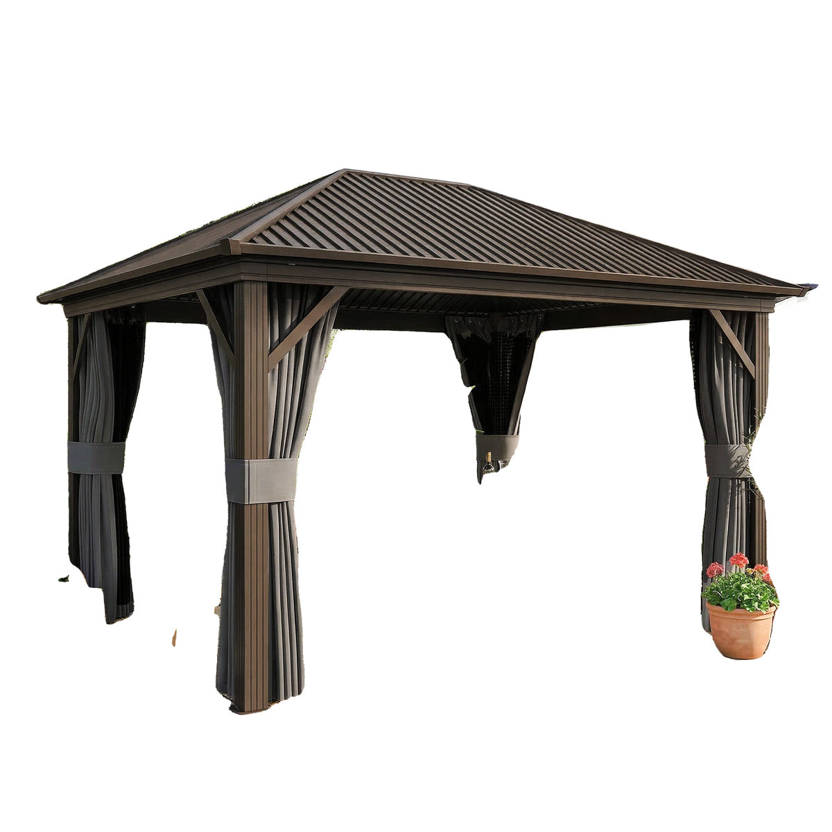 10' x 12' Outdoor Hardtop Gazebo Metal Roof Patio Gazebo with Aluminum Frame, Mesh Nettings, Dark Grey