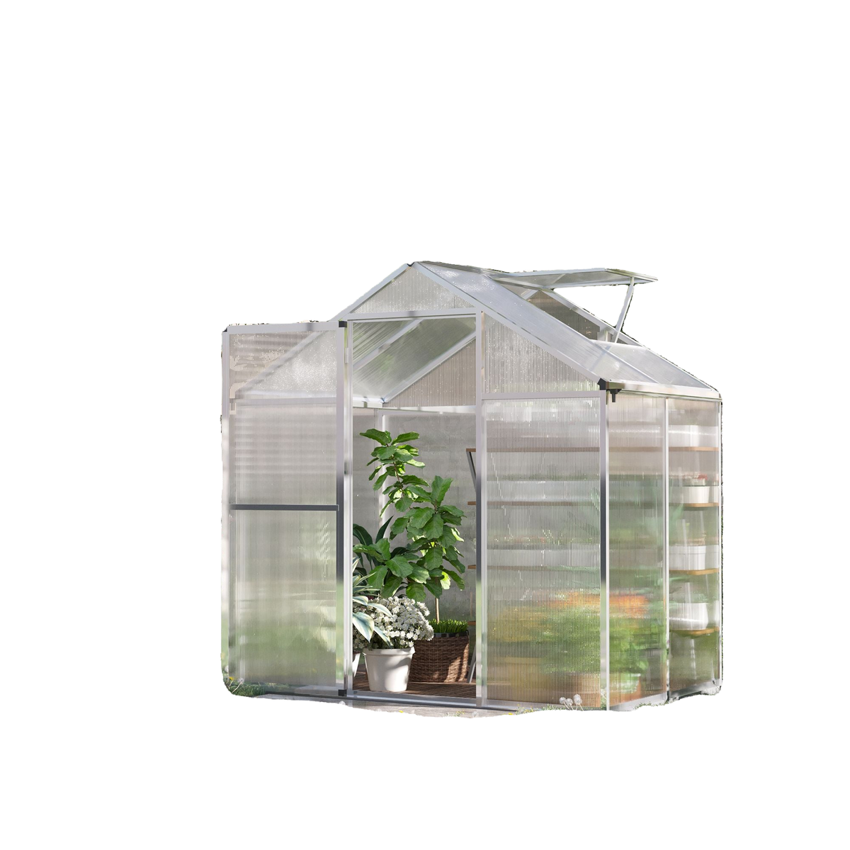 4' x 6.2' x 6.4' Walk-in Garden Greenhouse, Polycarbonate Panels Plants Flower Growth Shed, Cold Aluminum Frame Outdoor Portable Warm House