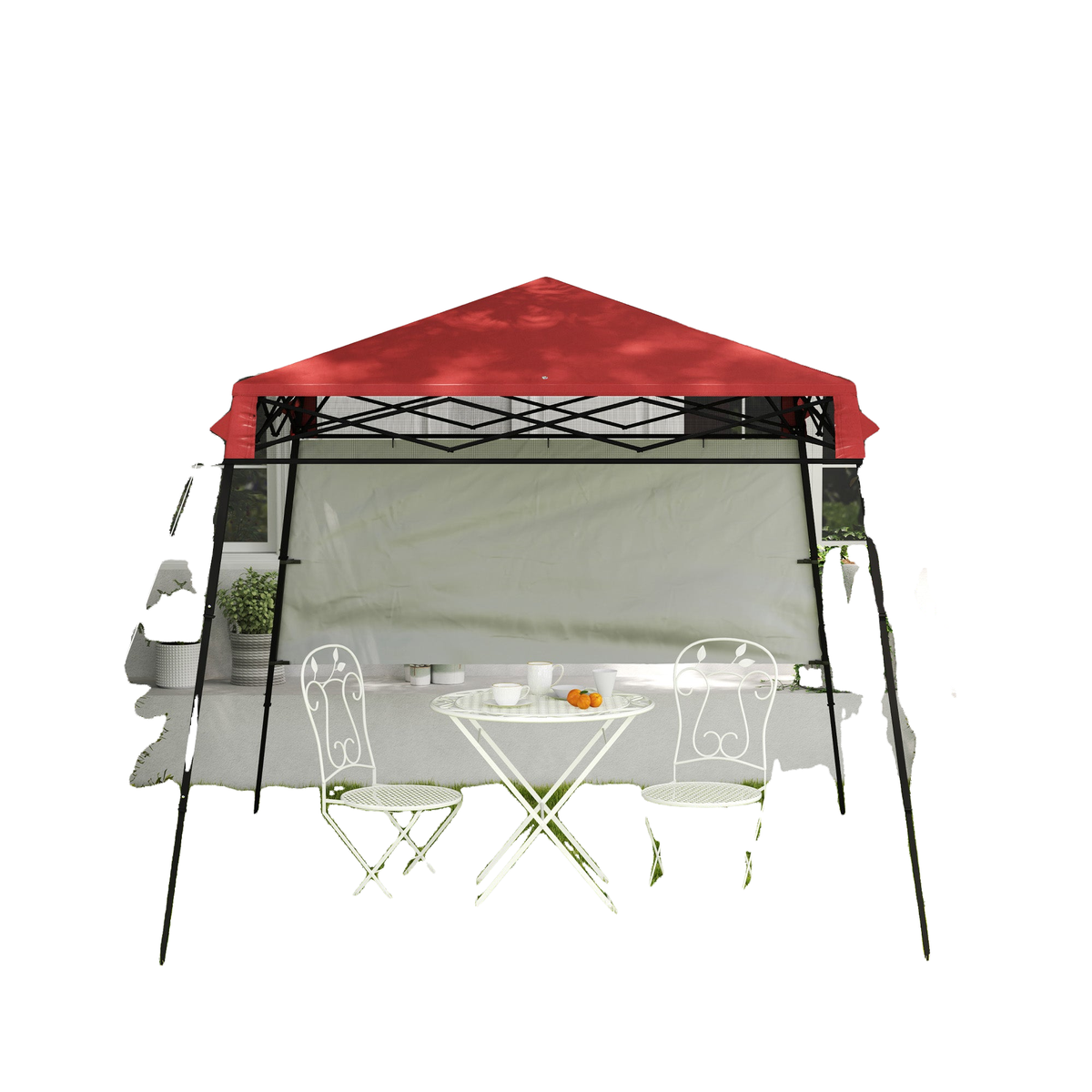 7' x 7' Garden Foldable Pop Up Gazebo Tent with Backpack & Inclined Legs Outdoor Party Canopy, Red & Black