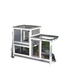 Wooden Rabbit Hutch, Indoor Bunny Cage with Wheels, Pull Out Trays, Run, Grey