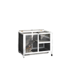Indoor Rabbit Hutch with Wheels, Bunny Cage Guinea Pig House W/ Top Access, Ramp, Pull Out Tray, Grey