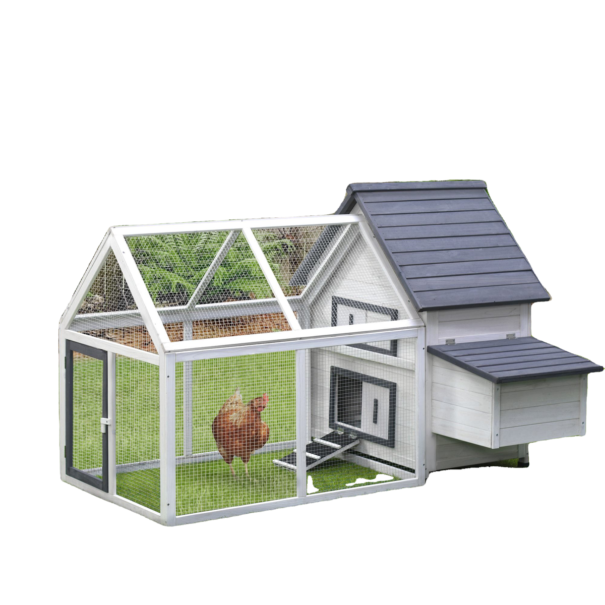 65" Chicken Coop Wooden Hen House Rabbit Hutch Poultry Cage Pen Outdoor Backyard with Nesting Box, Ramp, Run, and Ladder