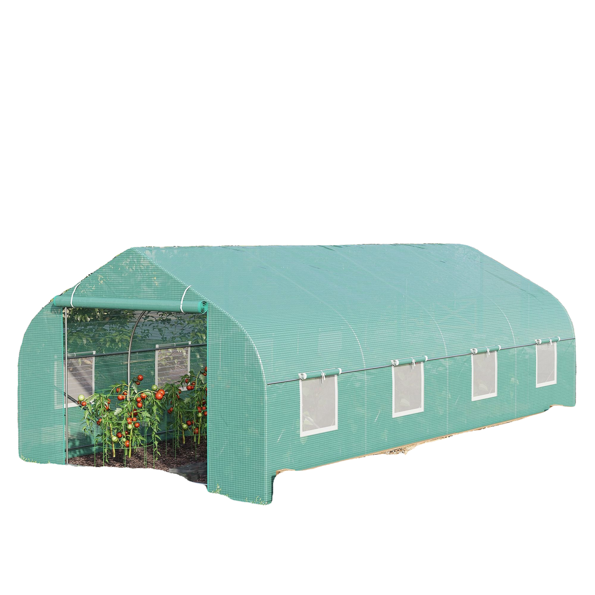 20x10x7ft Walk-in Steeple Greenhouse Outdoor Backyard Plant Seed Growth Shed Tunnel Warm House with 2 Anchor Way Green