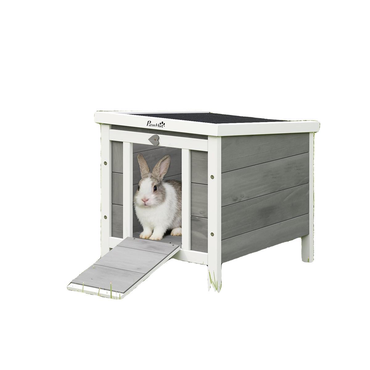 Wooden Rabbit Hutch, Bunny Cage with Waterproof & Openable Asphalt Roof, Outdoor Cat House Guinea Pig Cage Duck Shelter, Indoor Outdoor Use, 20" x 16.5" x 17", Grey