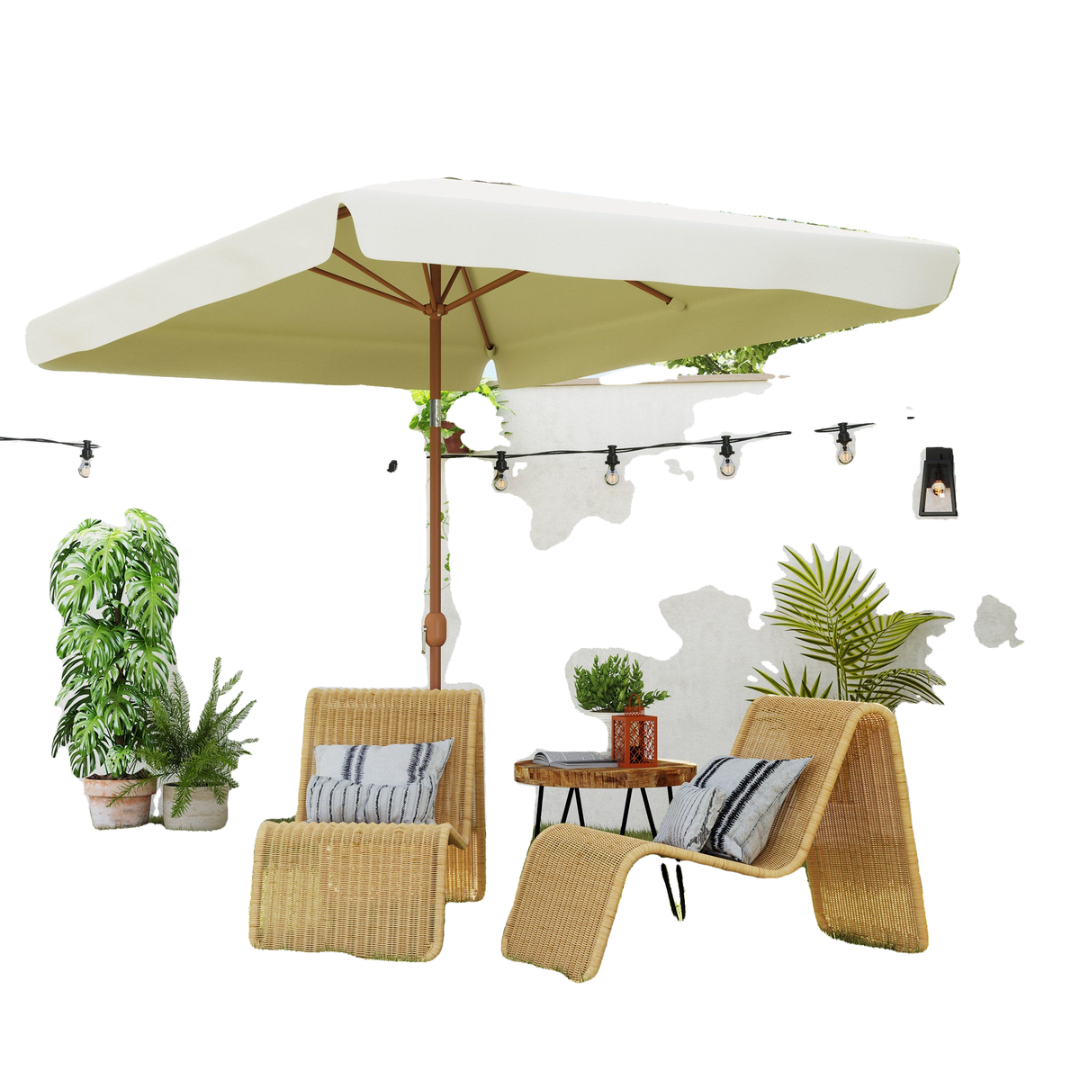 Patio Umbrella 118.1" x 78.7" Outdoor Parasol UV50+ Protection in Beige