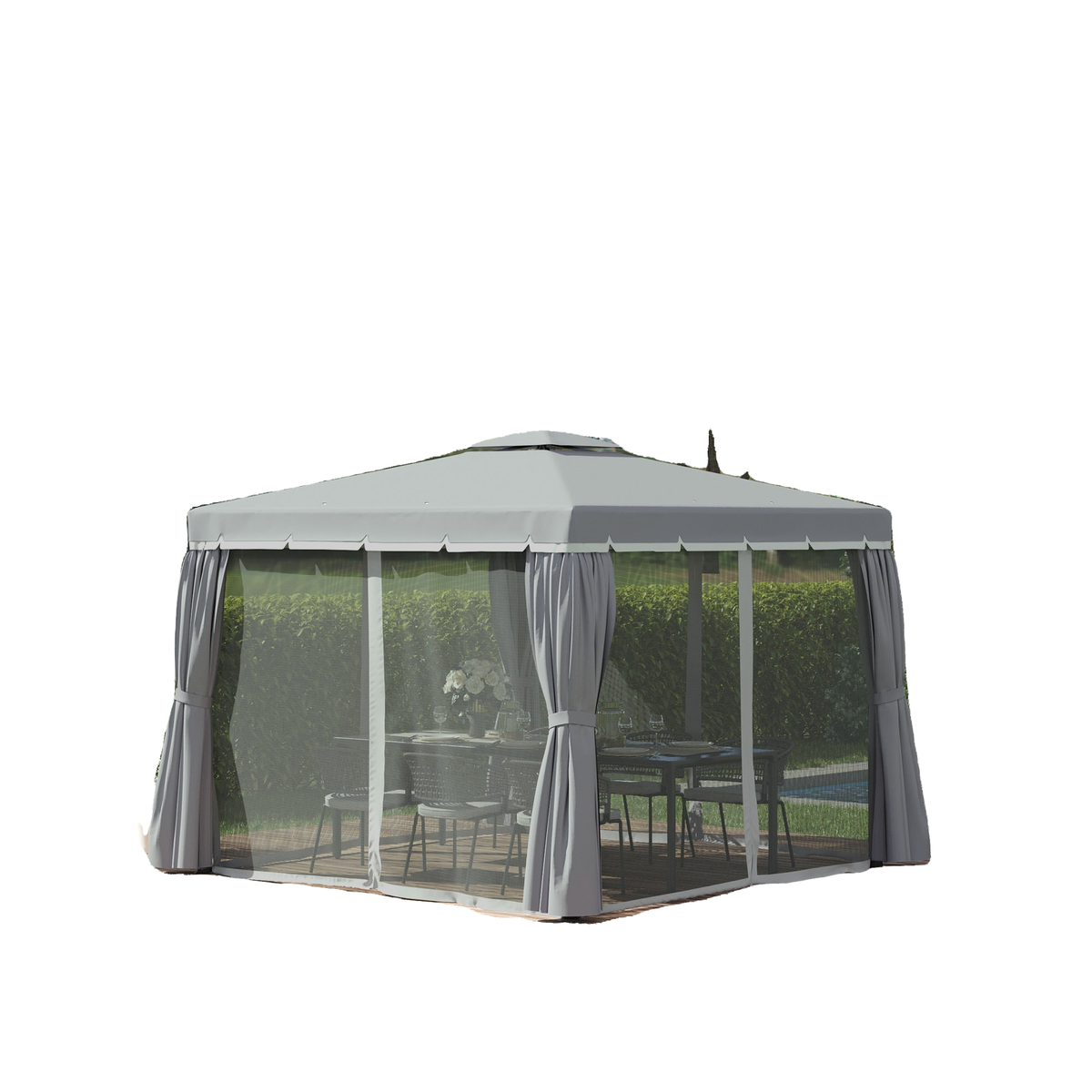 10' x 10' 2-Tier Outdoor Gazebo Canopy Tent with Zippered Mesh Sidewalls, Aluminum Frame for Patio, Backyard, Dark Grey