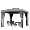 10' x 10' 2-Tier Outdoor Gazebo Canopy Tent with Zippered Mesh Sidewalls, Aluminum Frame for Patio, Backyard Light Grey
