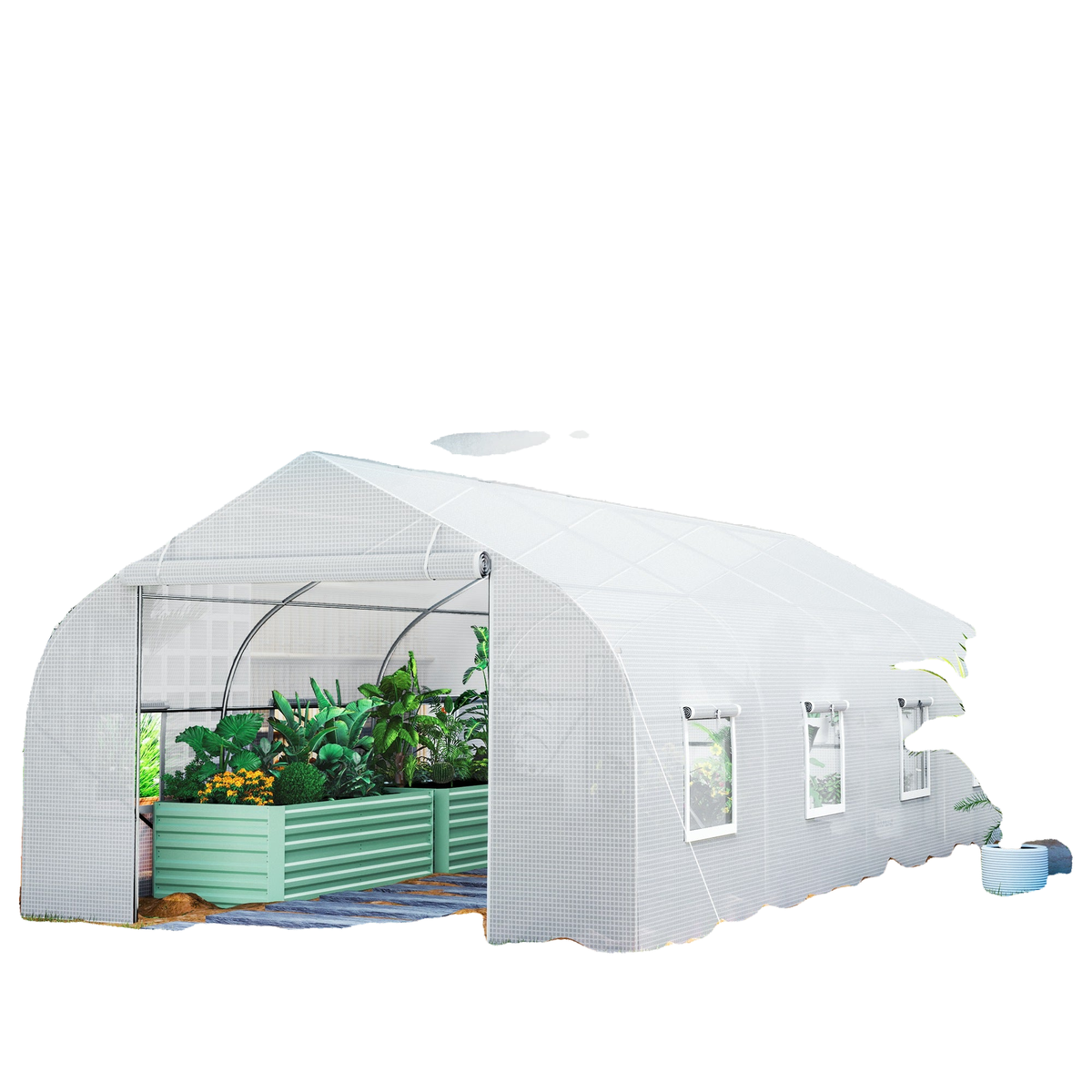 20x10x7ft Walk-in Steeple Greenhouse Outdoor Backyard Plant Seed Growth Tunnel Shed Warm House with 2 Anchor Way White