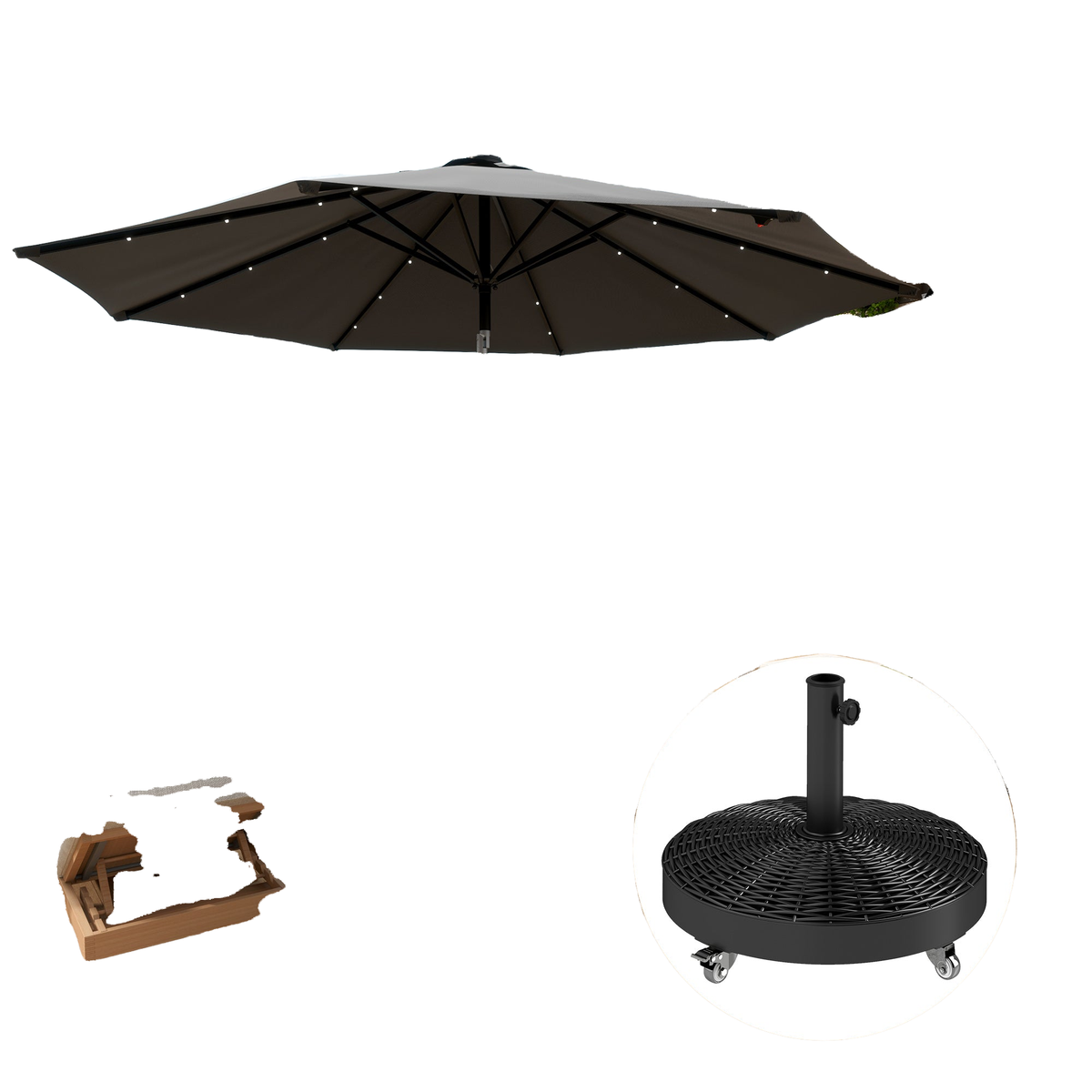 Round Umbrella Base with Wheels, Cement-Filled 55 lbs Parasol Stand, Black - Great for Garden and Patio