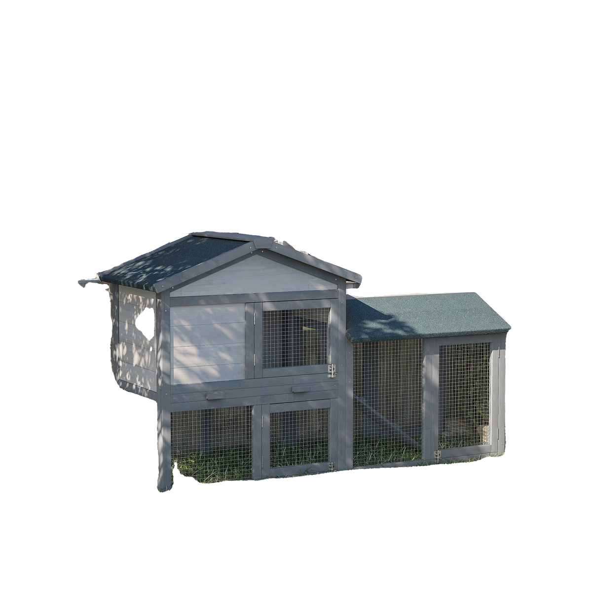 Wood Rabbit Hutch Backyard Bunny Cage Small Animal House Asphalt Roof w/ Ramp and Outdoor Run Dark Grey