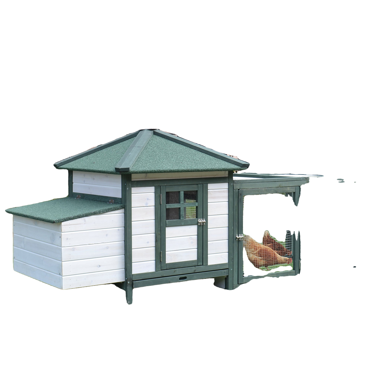77" Chicken Coop Hen House Rabbit Hutch Poultry Cage Pen Outdoor Backyard with Nesting Box Run Green