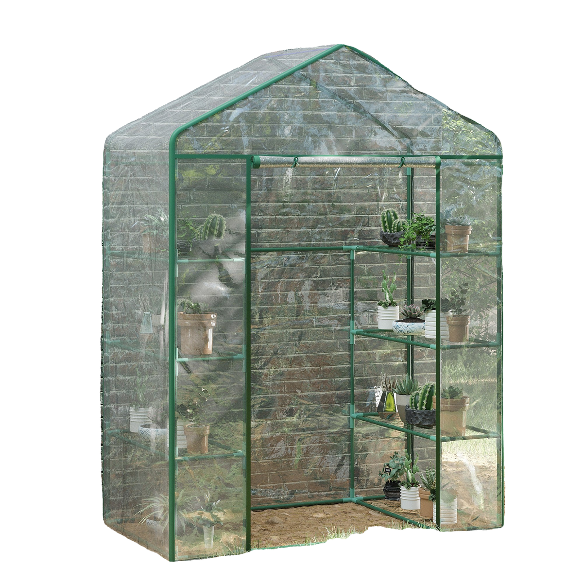 56" x 29" x 77" Portable Walk-in Greenhouse Garden Flower Plant Growing Warm House w/ 4 Tier Shelves and Roll Up Zippered Door, Transparent