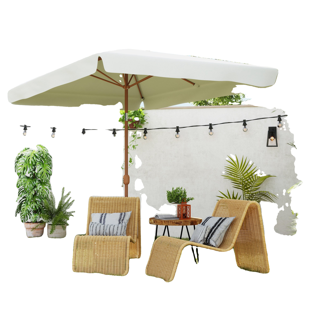 Patio Umbrella 118.1" x 78.7" Outdoor Parasol UV50+ Protection in White
