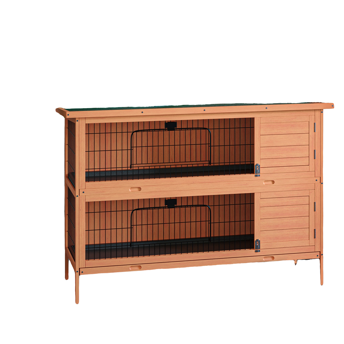 54"L 2-Story Large Rabbit Hutch Bunny Cage Wooden Pet House Small Animal Habitat with Lockable Doors, No Leak Tray and Waterproof Roof for Outdoor/Indoor Orange