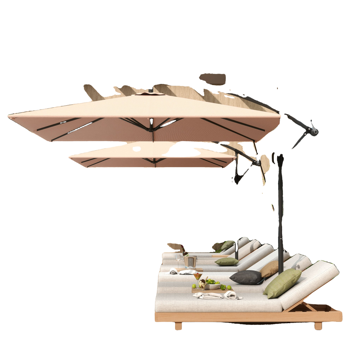 Khaki Offset Umbrella UPF50+ with Wind Securing Cover