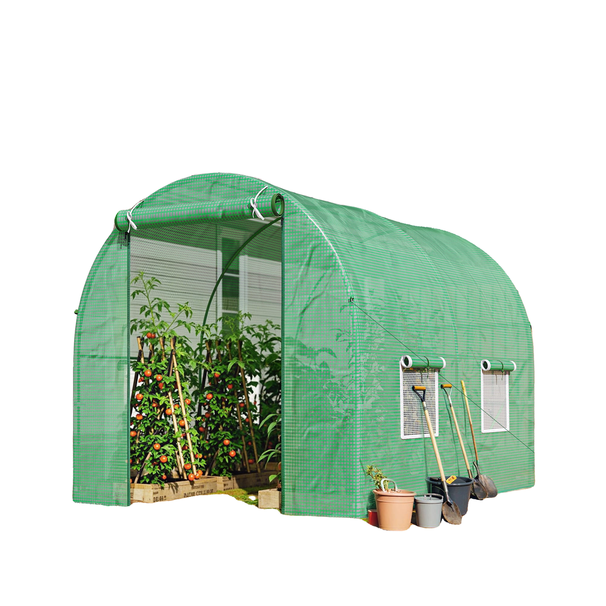 8'x6.6'x6.6' Heavy Duty Walk-in Greenhouse Garden Tunnel Hot House Outdoor Flower Vegetable Growth Warm House Roll Up Door, Windows, Steel