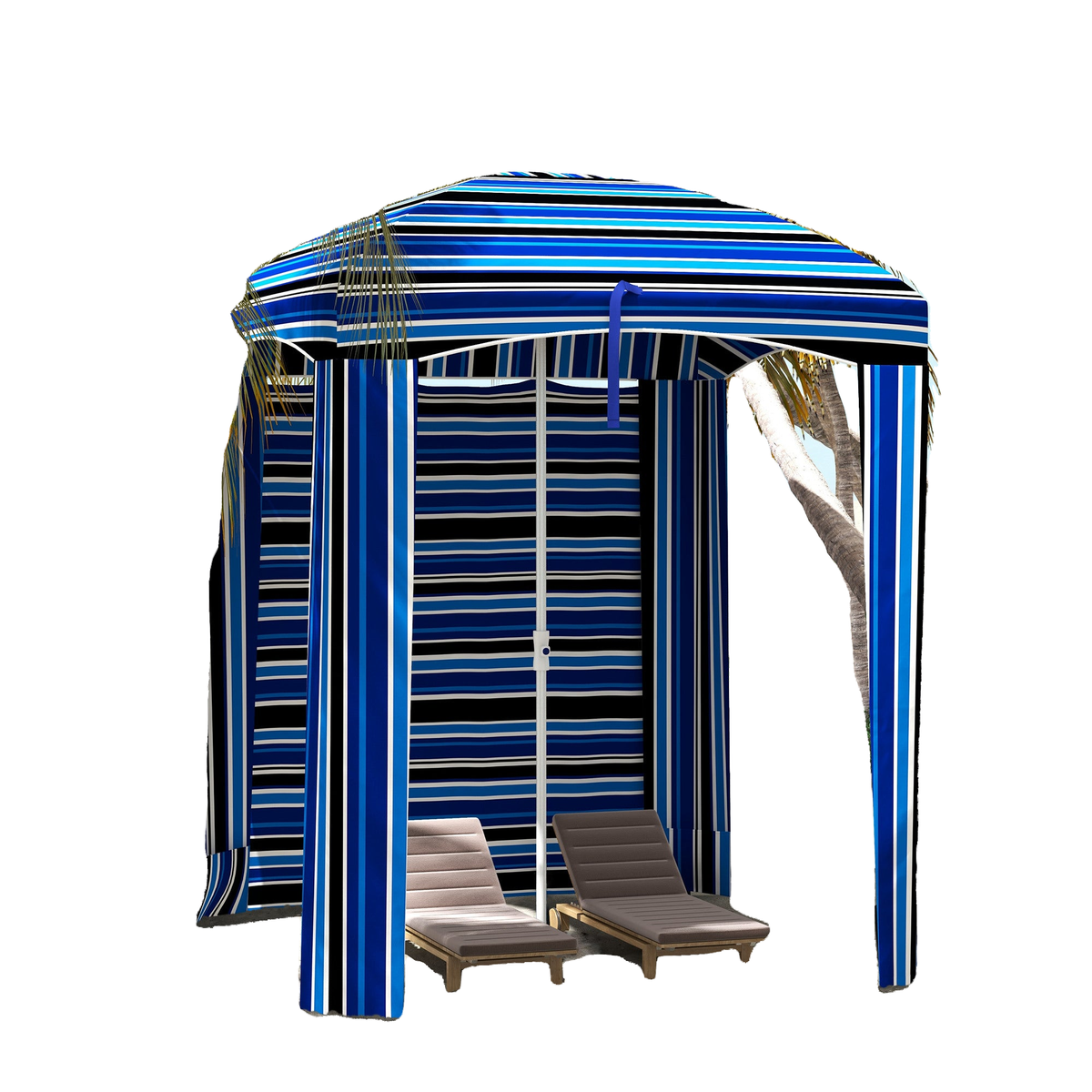 70.1" x 70.1" Blue Stripe Cabana Umbrella with Walls