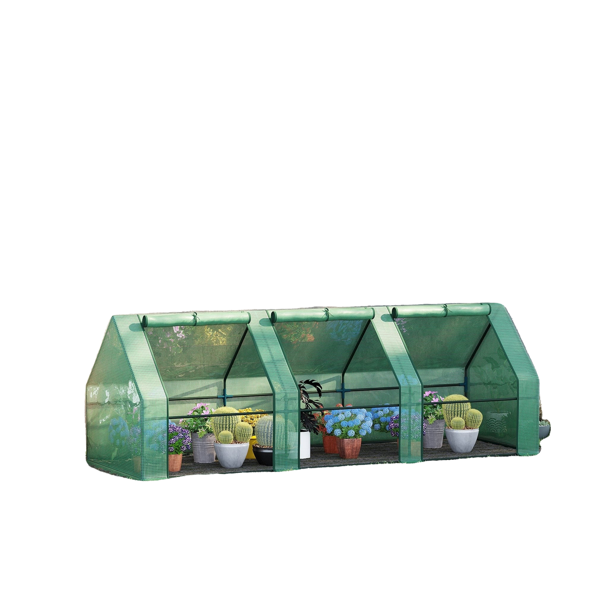 9' x 3' x 3' Portable Mini Greenhouse Tunnel Growing Tent Plants Flower Warm House w/ Zippered Roll-up Doors, PE Cover, Green