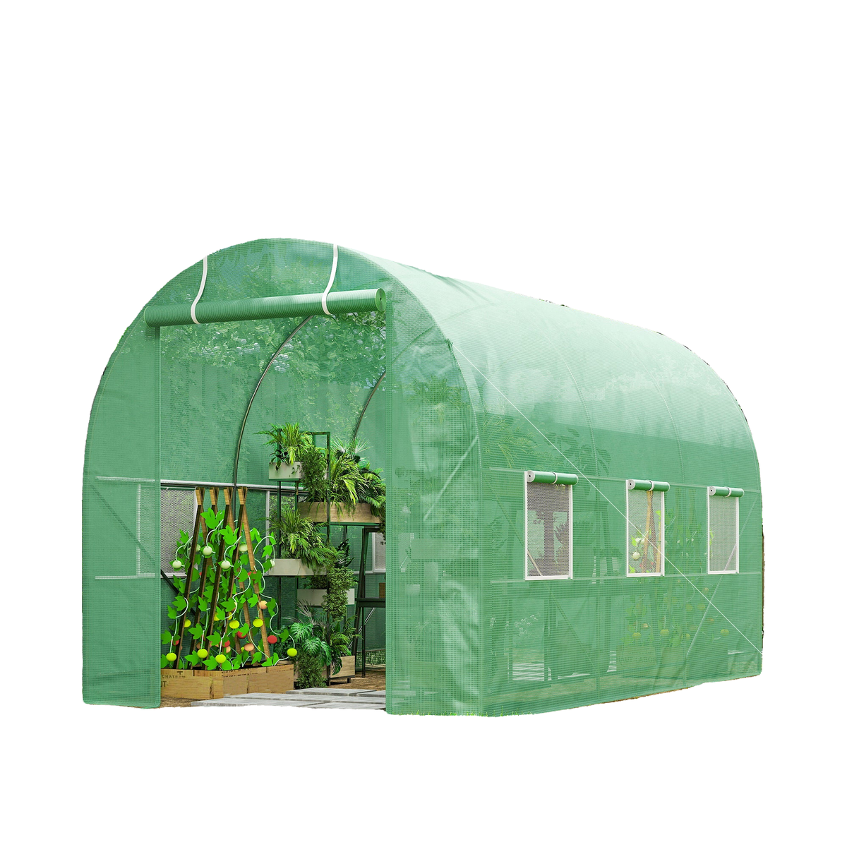 11.5' x 6.6' x 6.6' Walk-in Tunnel Greenhouse Garden Plant Seed Growing Warm House Outdoor Hot House w/ Roll Up Door, Windows, PE Cover Green