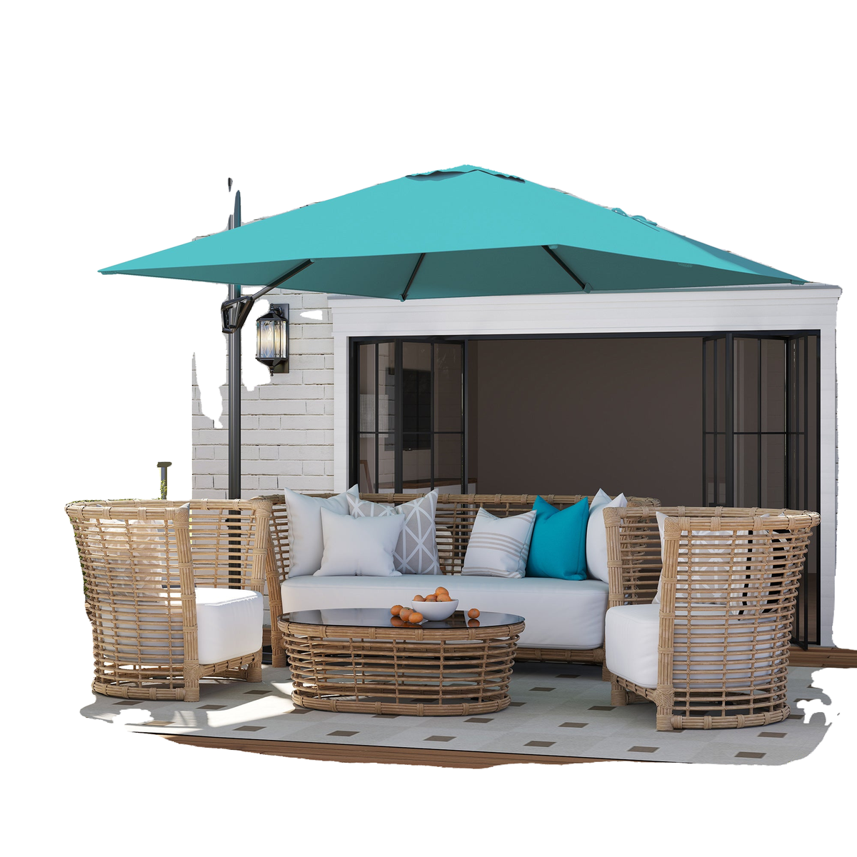 8' x 8' Blue Offset Cantilever Umbrella with Cross Base