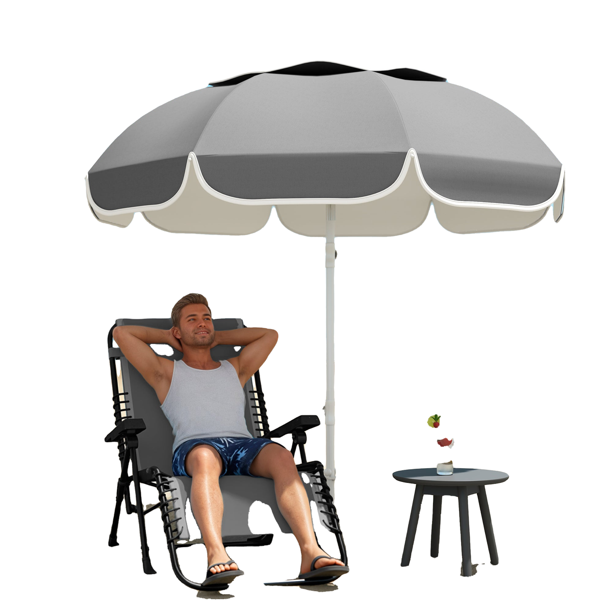 6 ft Beach Umbrella Portable with Sand Anchor, Carry Bag, Adjustable Height & Tilt, UPF50+ UV Protection, Grey