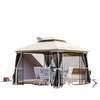 10'x10' Soft-top Patio Gazebo with Double Tier Roof, Mesh Curtains, Display Shelves, Top Hooks, Beige