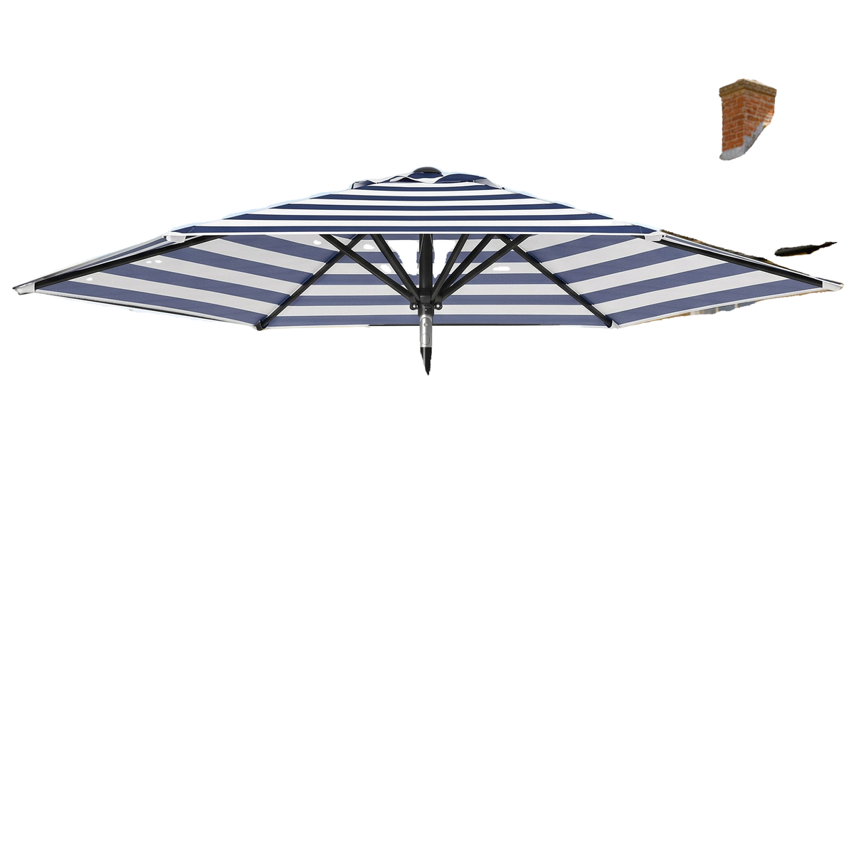 Patio Sun Umbrella, Outdoor Parasol with 6 Ribs, Blue Stripes