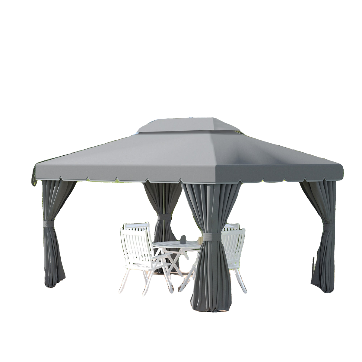 13' x 10' Patio Gazebo, Double Roof Outdoor Gazebo Canopy Shelter with Netting & Curtains, Strong Aluminum Frame, Dark Grey