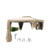 10' x 10' Deck Gazebo with Curtains & Mesh Screen Drapes, Double Roof Canopy Polyester Shade for Backyard Garden, Khaki