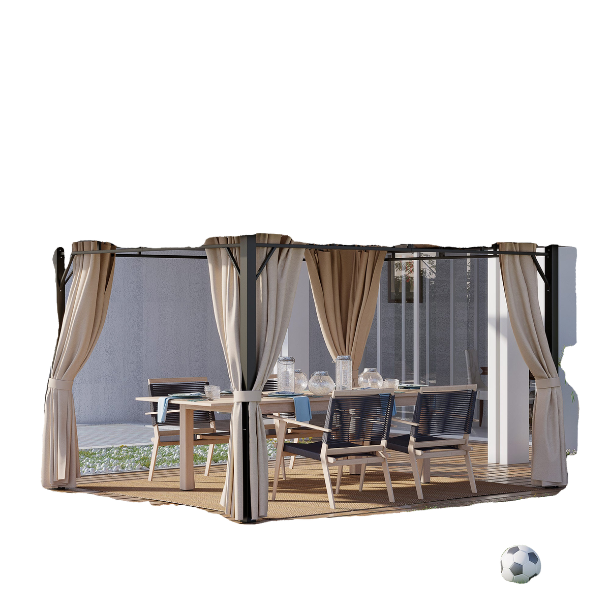 10' x 12' Outdoor Hardtop Gazebo with Polycarbonate Panel Roof, Garden Deluxe Pavilion Canopy BBQ Sunshade Shelter with Removable Curtains