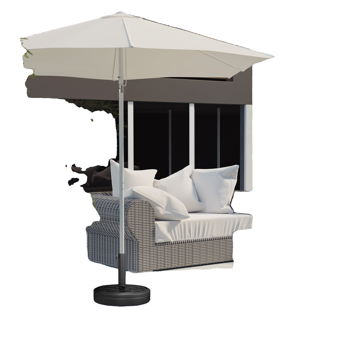 40lbs. Concrete Umbrella Base with Rattan Effect, Heavy Duty Parasol Stand for Outdoor Patio Umbrella, Black