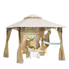 10' x 10' Double Tier Garden Gazebo Canopy Outdoor Sunshade Tent Water-Resistant Anti-UV Roof with Metal Frame and Mesh Sidewalls, Beige