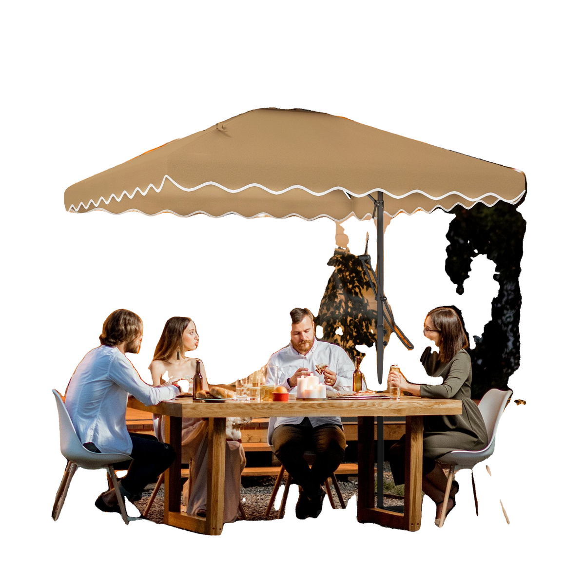 8' x 8' Khaki Double-Top Offset Parasol with Solar LEDs