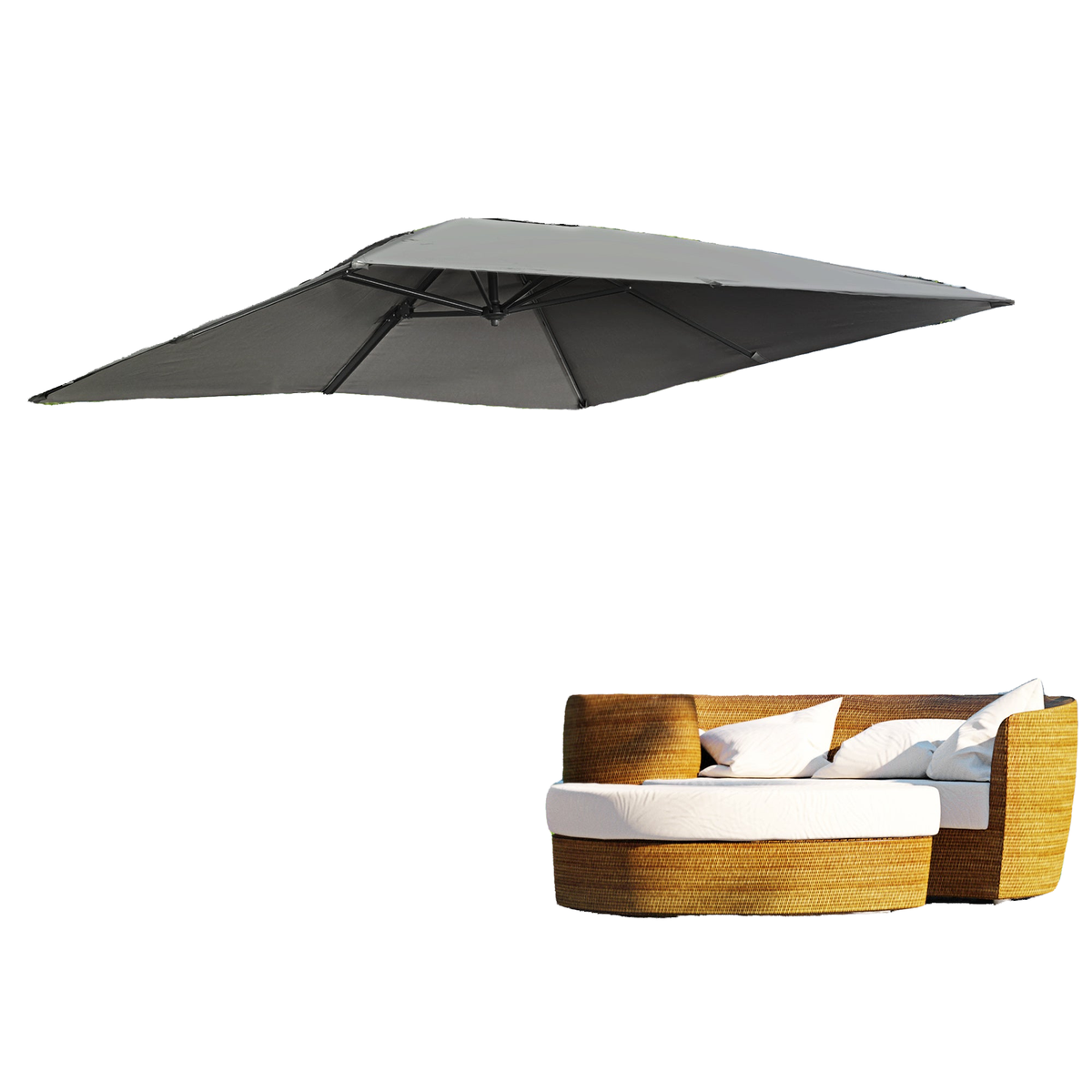 9ft Dark Grey Square Cantilever Umbrella with Cross Base & Tilt