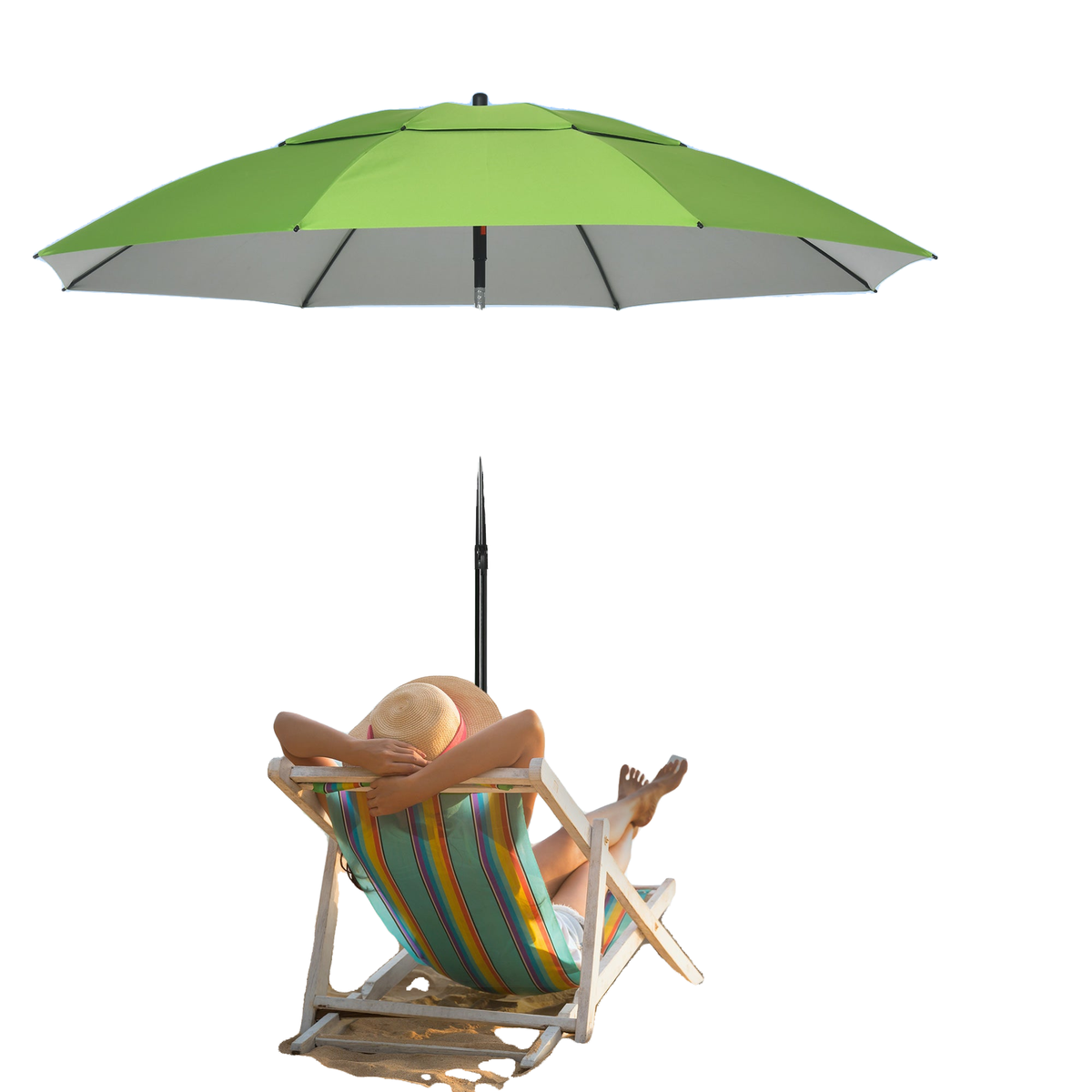 6.6ft Arched Beach Umbrella, Angle Adjustable Patio Umbrella with Steel Frame, Carry Bag, UV30+ Outdoor Umbrella, Green