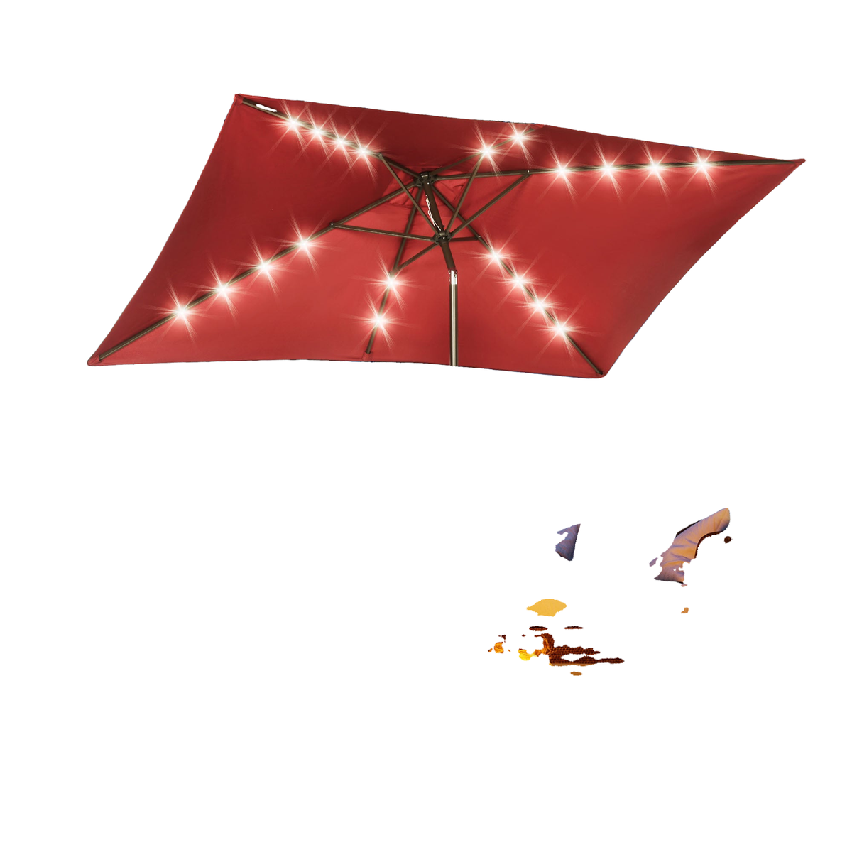 6.5x10ft Patio Umbrella Rectangle Solar Powered Tilt Aluminum Outdoor Market Parasol with LEDs Crank (Wine Red)