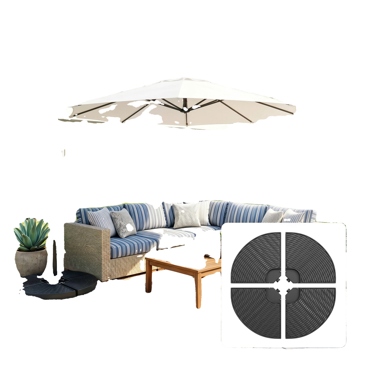 4PCs Cantilever Umbrella Base Weights for Offset Banana Parasol, Wicker Effect HDPE Water or Sand Filled Patio Umbrella Weights with Built-in Handles, Black