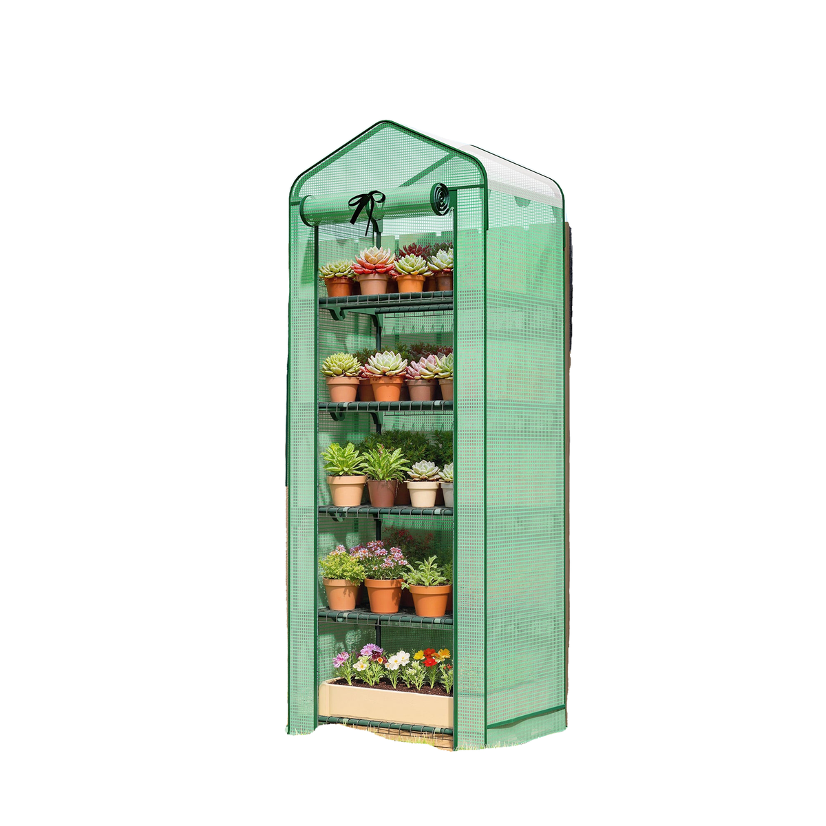 Mini Greenhouse with Screen Roof, Portable Small Greenhouse with Roll-Up Zipper Door