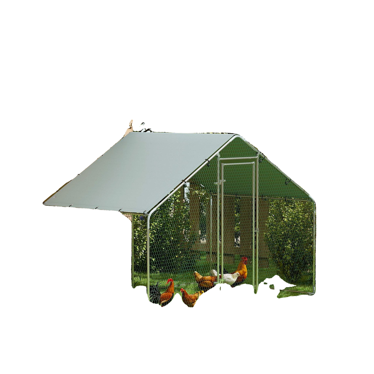9.8' x 11.2' Metal Chicken Coop with Cover & Lockable Door