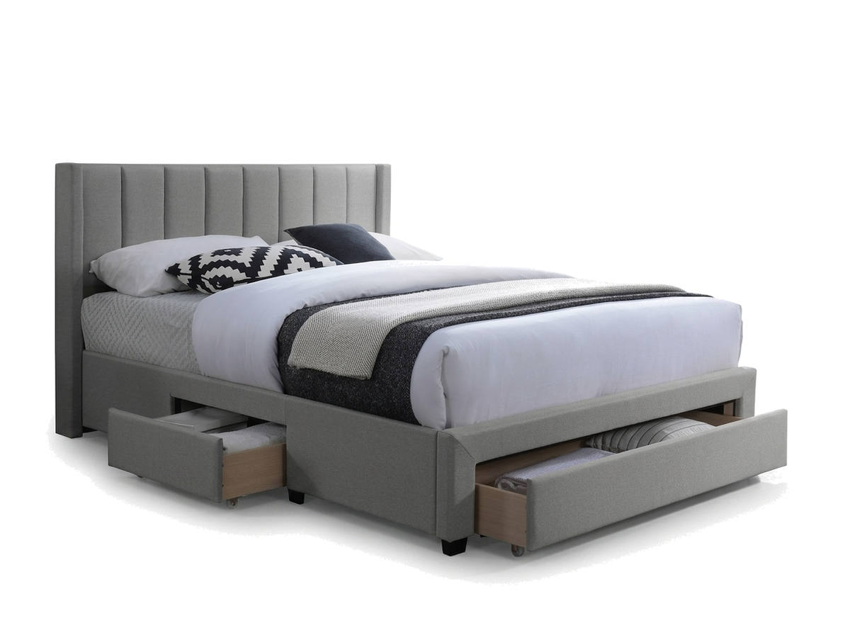 Serenity Grey Fabric Bed with Storage & Tufted Headboard