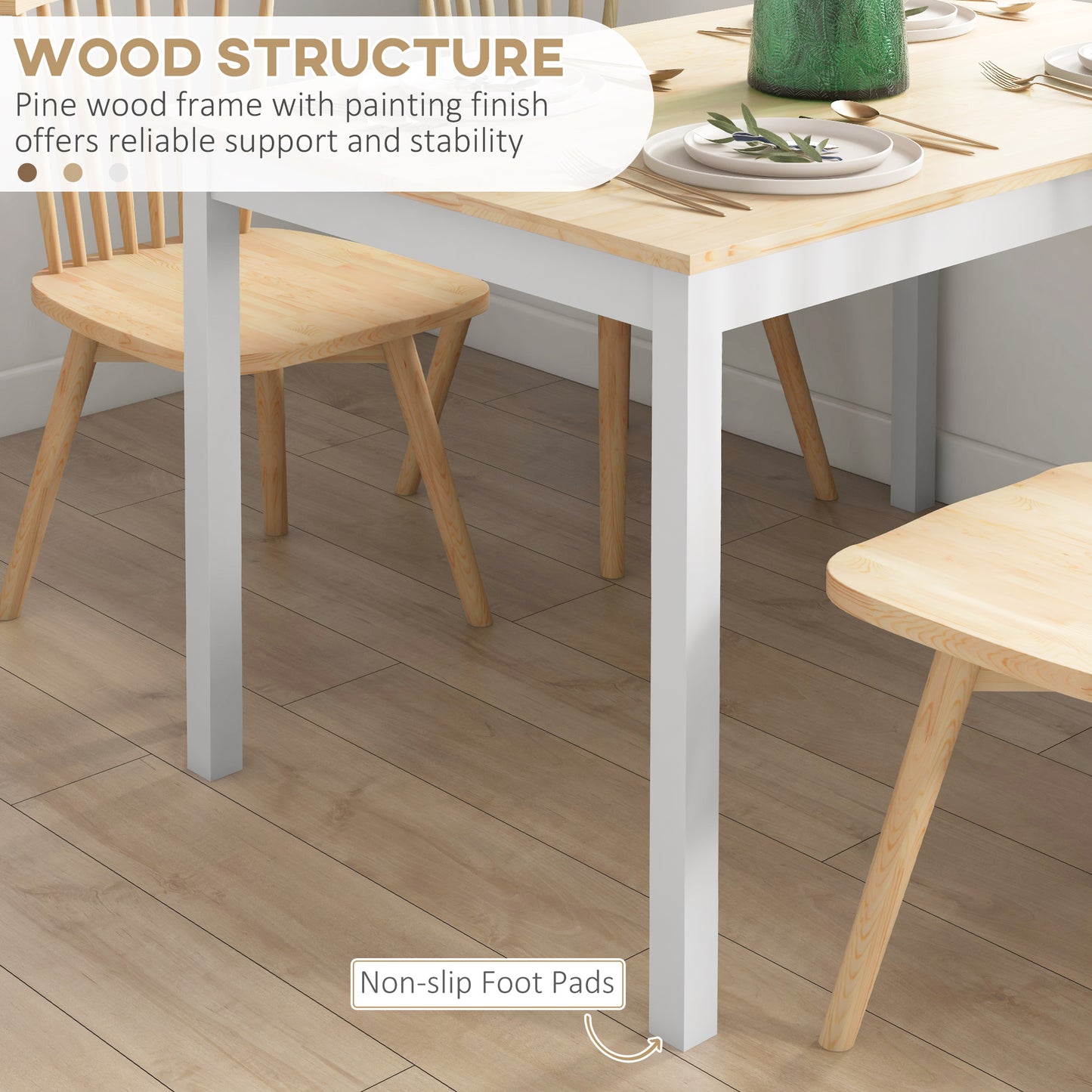 47" x 30" Dining Table, Farmhouse Dining Room Table with Pine Wood Frame, Space Saving Kitchen Table, Natural