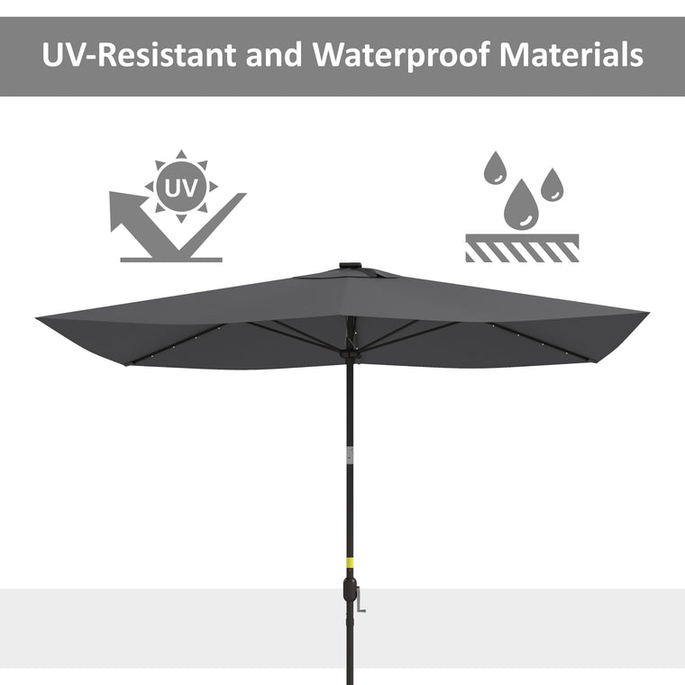 6.5x10ft Dark Grey Aluminum Market Parasol with Solar LEDs
