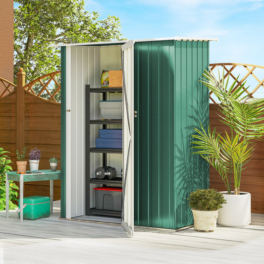 5 x 3ft Outdoor Storage Shed Metal Garden Shed Cabanon with Sloped Roof, Lockable Door for Tool, Green